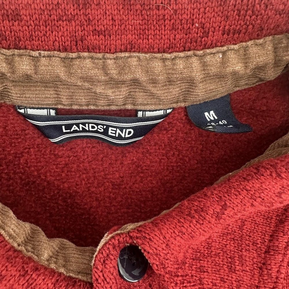 Lands' End Jacket Mens Medium Red Fleece 1/4 Zip Collar Pullover Casual - Picture 4 of 10